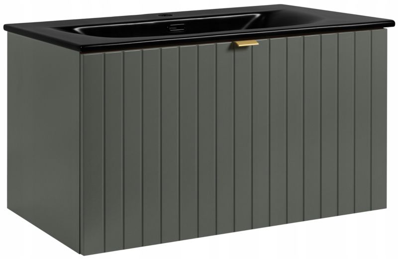 Szafka pod umywalkę Furnidea 80 cm zielony z czarną umywalką ceramiczną 81 cm Harmo 1 szt.