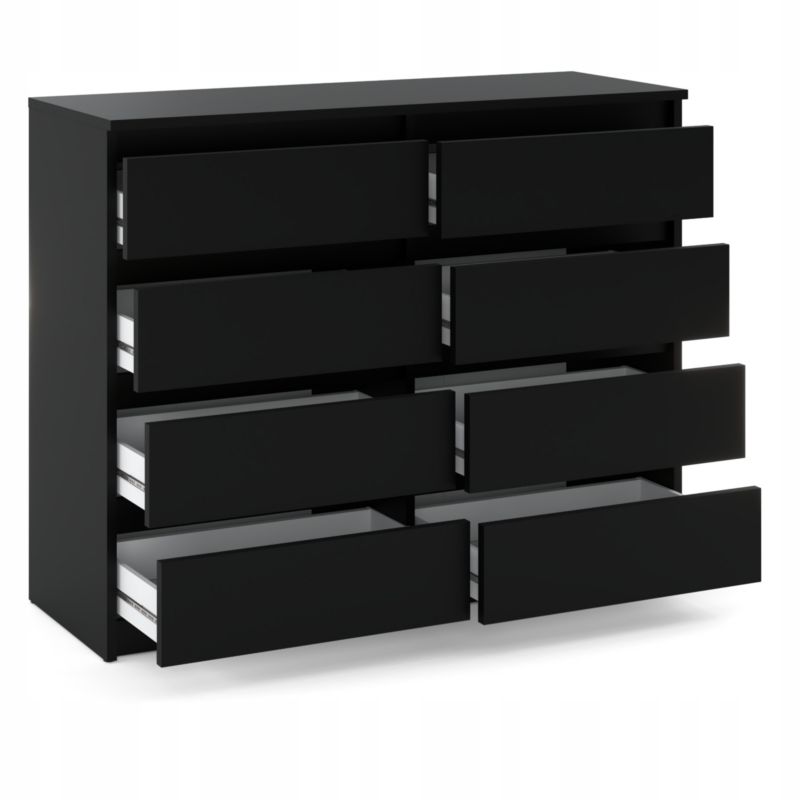 Duża Komoda Z 8 Szufladami Stiv-Meble Czarny Mat Szafka 120X33,5X92,5 Cm 1Szt.