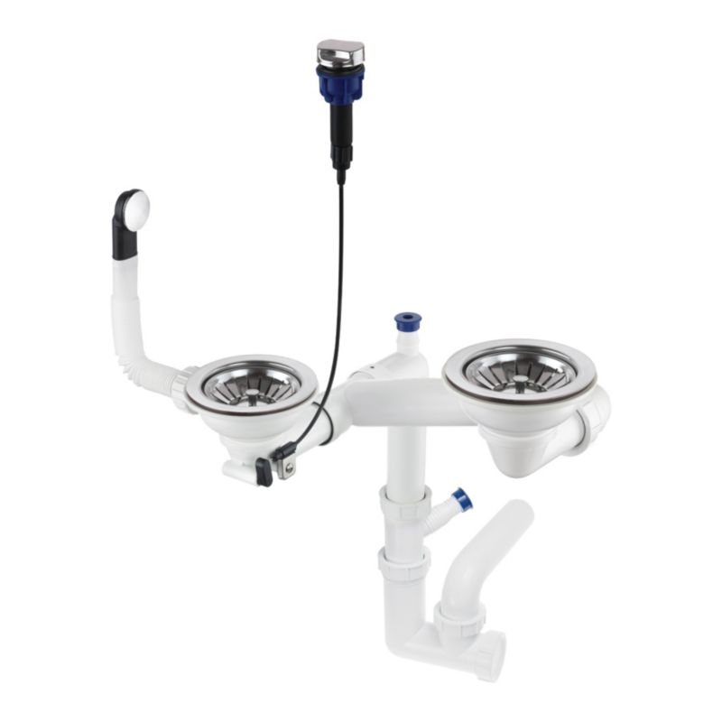 Zestaw automatyczny odpływowy do zlewozmywaków 2 komorowych, GranMaster, oszczędzający miejsce, korek auto, chrom 1 szt.