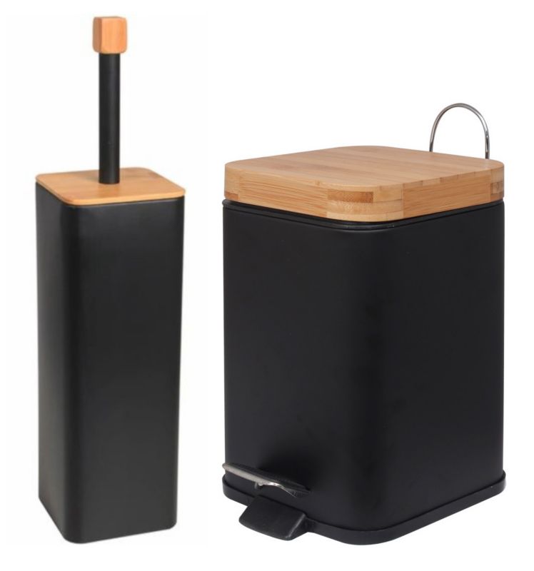 Zestaw łazienkowy 2-elementowy Yoka Home - kosz na śmieci i szczotka WC - czarny - 1 szt.