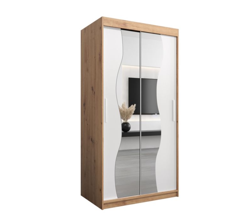 Szafa przesuwna Garderoba Abiks MADRYT 100 dąb artisan + biały mat 1 szt.