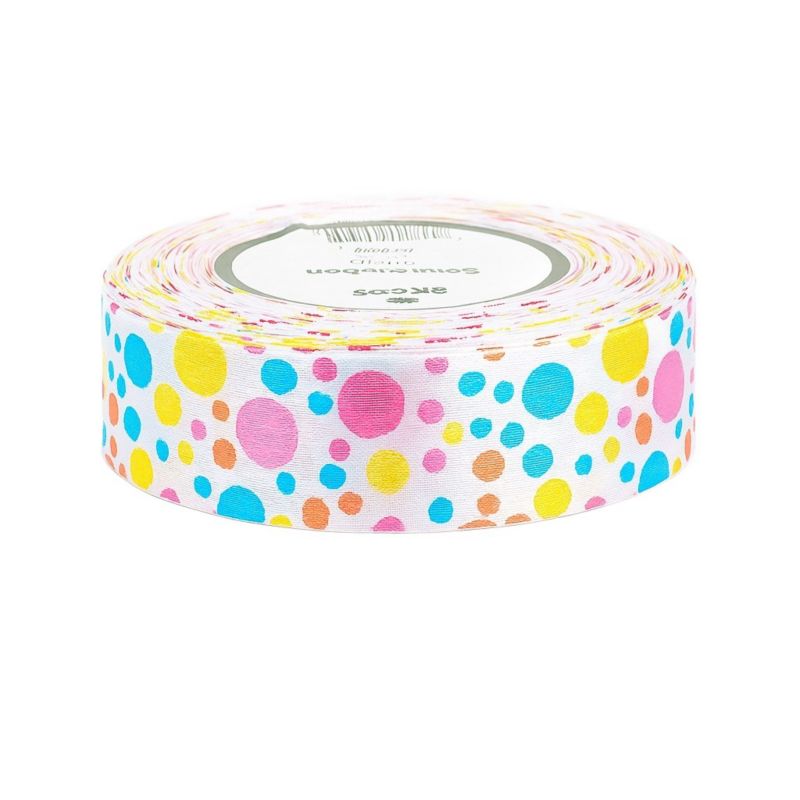 Wstążka z nadrukiem Akces biała Grochy 25mm 23m 1 szt.