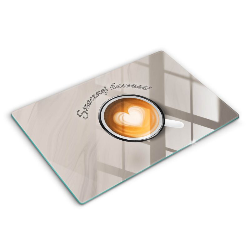 Szklana deska do krojenia Wallfluent 80x52 cm Napis: Smacznej kawusi 1 szt.