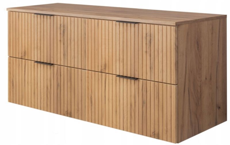 Szafka łazienkowa Furnidea 120 cm wisząca z blatem dąb craft złoty ryflowana 4 szuflady FLOW 1 szt.