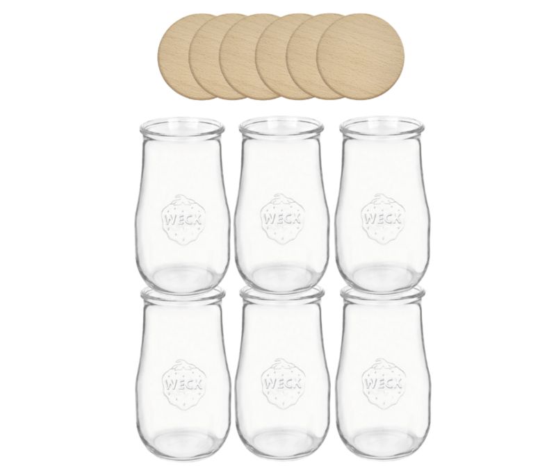 Słoiki MODO24 Weck 2700 ml fi 100 tulip drewniane wieka 6 kpl.