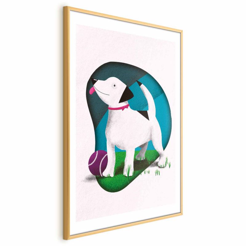 Plakat Artgeist Pies i piłka 21x30 cm z ramą złotą 1 szt