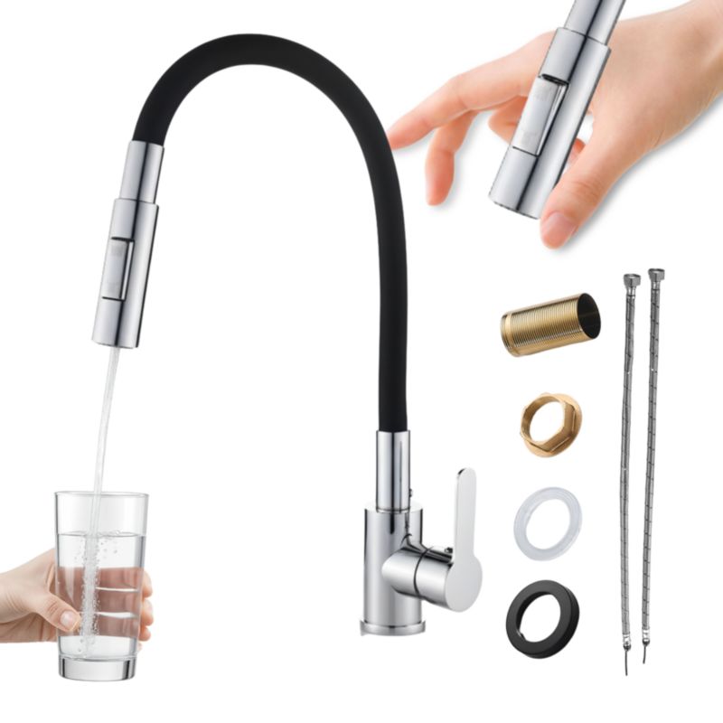 Bateria Kuchenna Chrom Elastyczna Czarna wylewka Granitan Reno Kran do kuchni 1 szt.