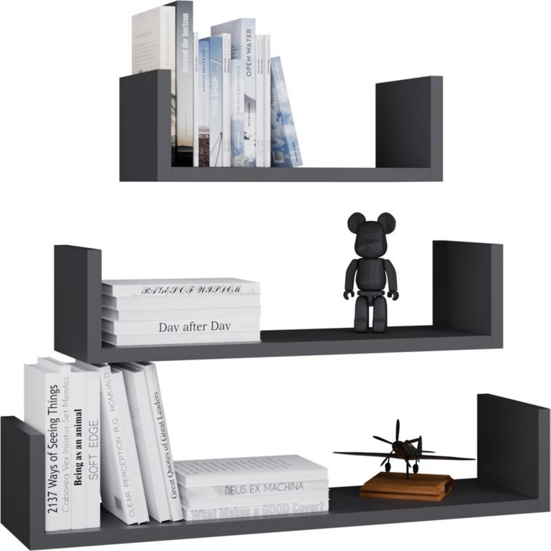 Półka Wisząca Topeshop Mobi 3P Komplet 3x Nowoczesne Półki Ścienne Antracyt 20x80 cm 1 szt.