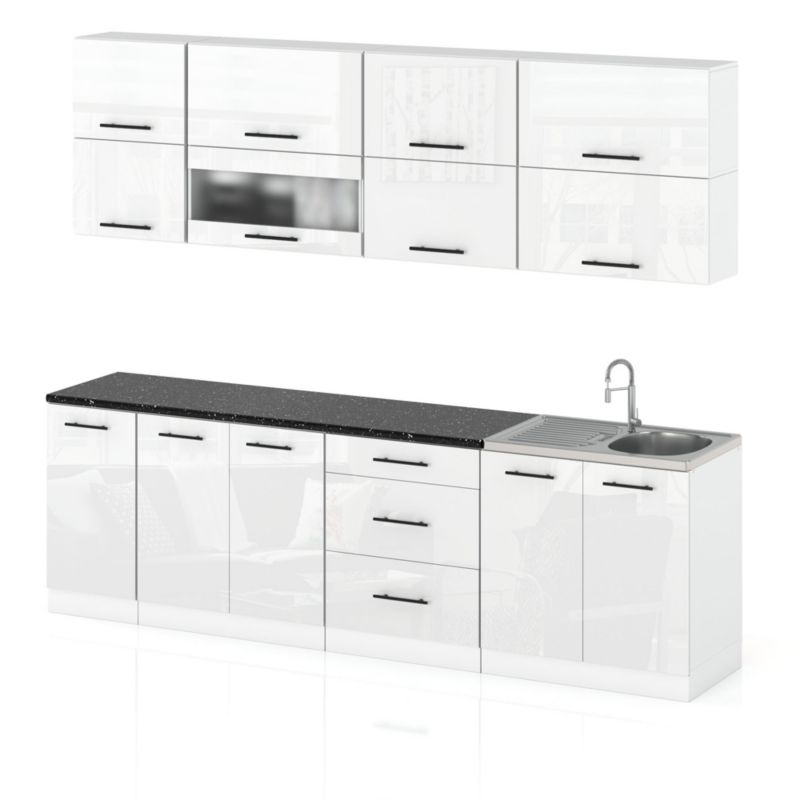 Zestaw Kuchenny Hurtownia-Mebli Z Blatem Kuchnia Robo Lux 260cm Biały Mat Biały Połysk 260x52x157 cm 1szt.