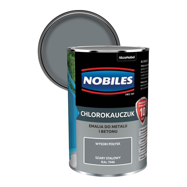 Emalia chlorokauczukowa Nobiles do metalu i betonu szary stalowy 0,9 l
