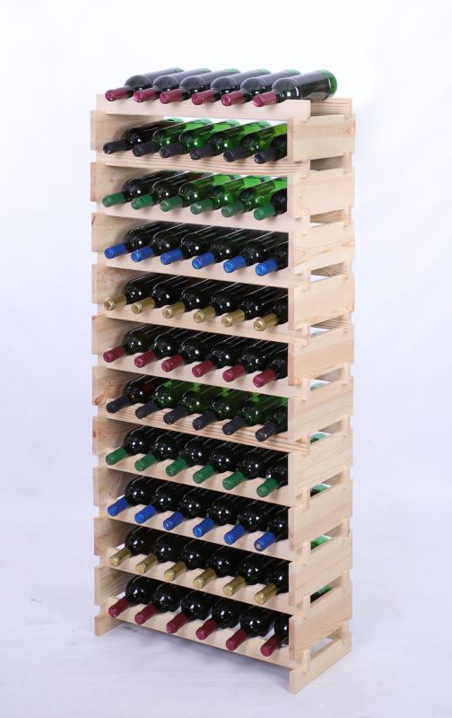 Stojak na wino MODO24 regał modułowy na butelki 11 leżni x 6 butelek montaż bez narzędzi naturalne drewno 1 szt.