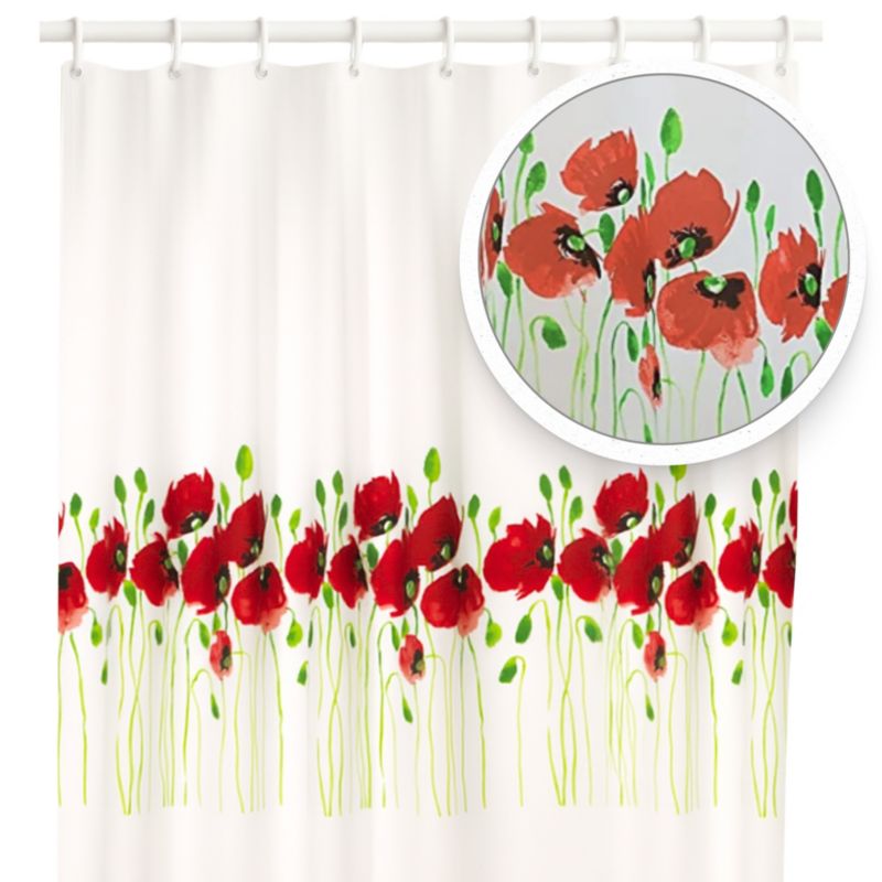 Zasłona prysznicowa Estiva tekstylna 180x200 wzór maki 1 szt.