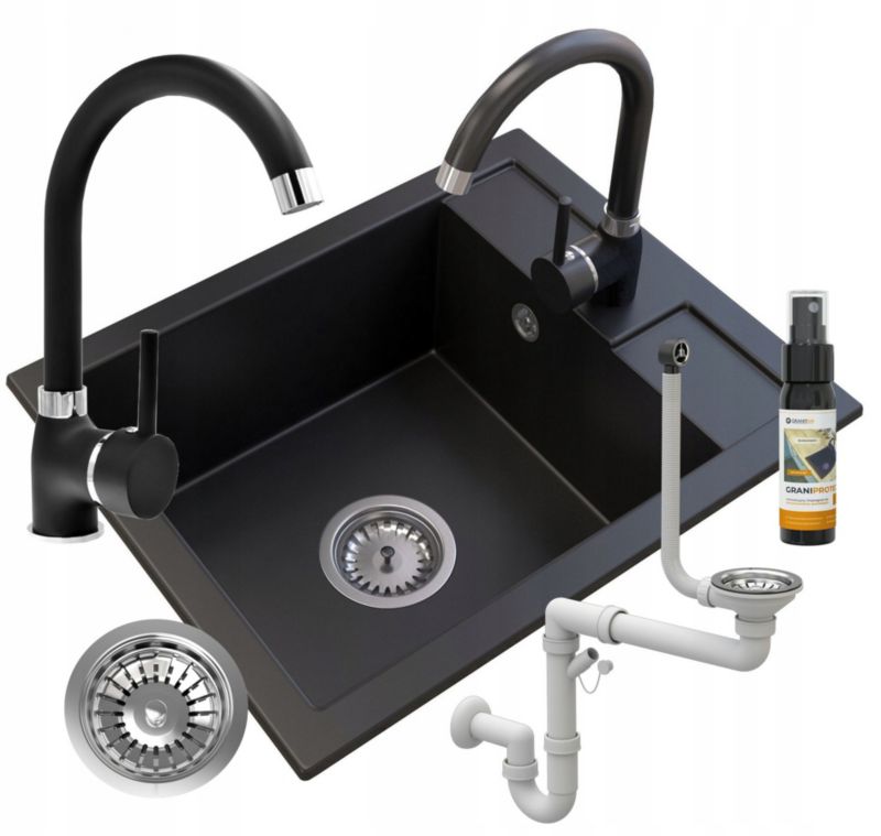 Zlewozmywak Granitowy Granitan Best Jednokomorowy z Baterią i Syfonem 1kpl.
