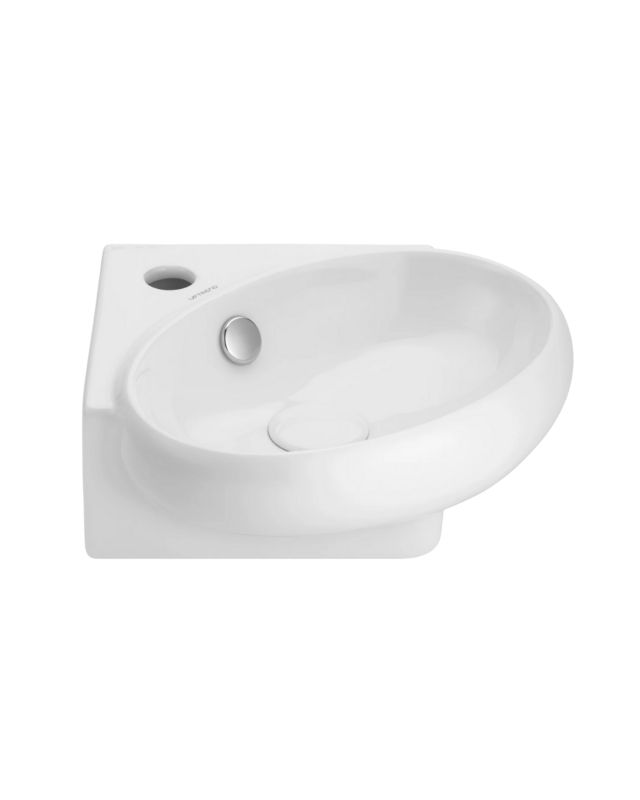 Umywalka ścienna-narożna Uptrend AMUR biały połysk, z otworem na baterię oraz przelewem 1 szt.