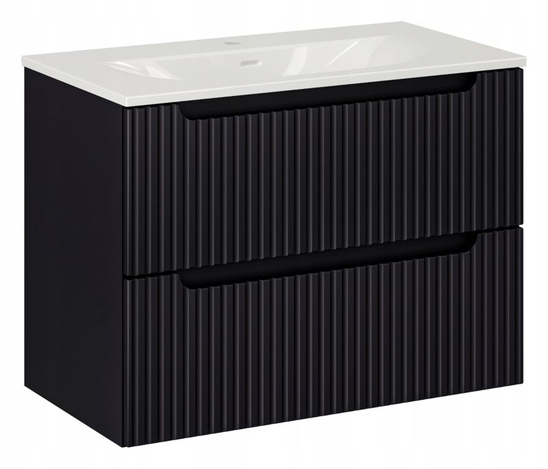 Szafka łazienkowa NOVA czarny 80 cm umywalka wpuszczana 2 szuflady ryflowane fronty