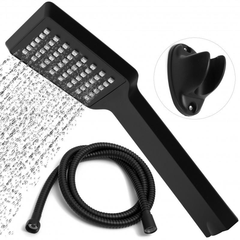 Zestaw prysznicowy Yoka czarny słuchawka 1-funkcyjna, wąż PVC 150 cm, matowa czerń 1 szt.