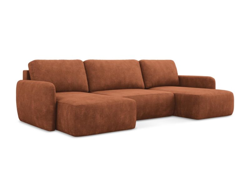 Sofa panoramiczna z funkcją spania LaMiaSofa CORLE z tkaniny szenilowej 290x148 cm terakota 1 szt.