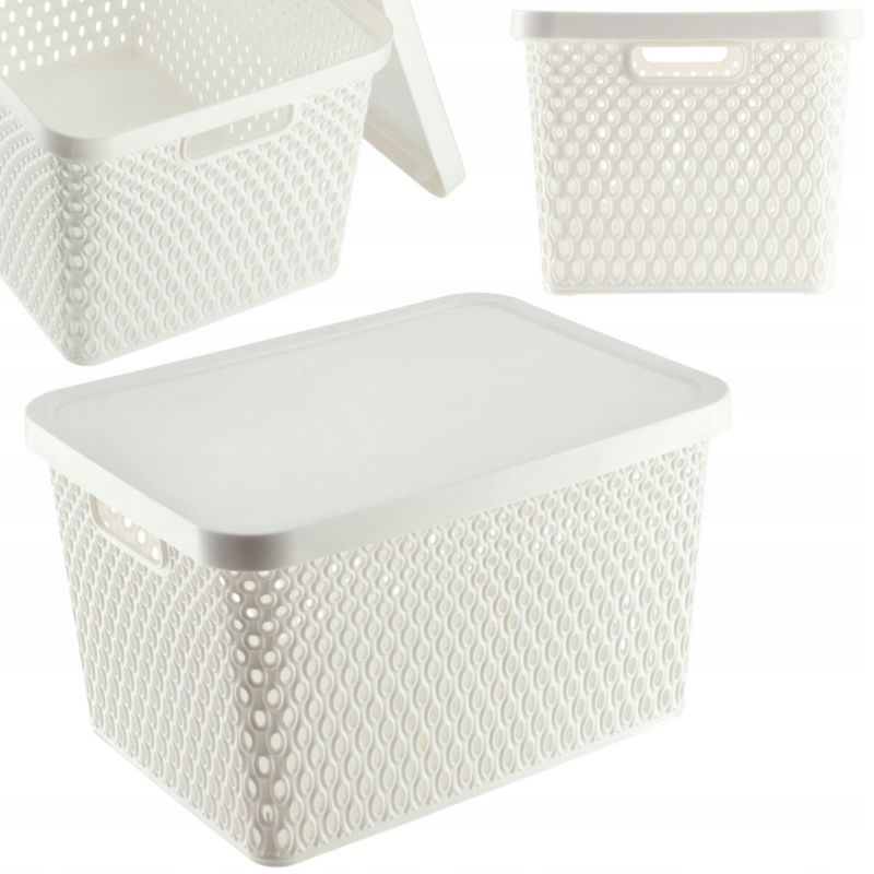 Koszyk KADAX Z Pokrywą Organizer Pojemnik Do Przechowywania Pudełko 18L Biały 1 szt.