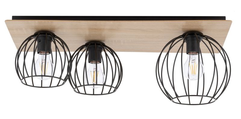 Lampa sufitowa wisząca Sigma Lighting Cyber 9379 jasne drewno-czarna dekoracyjna 3xE27 x 1 szt.