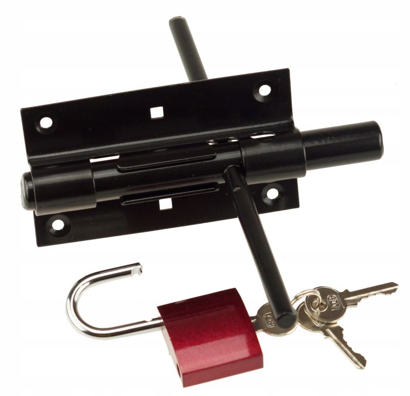 Zasuwa FEINZ Zasuwka Dwustronna Drzwi Czarna + Kłódka 1 szt.