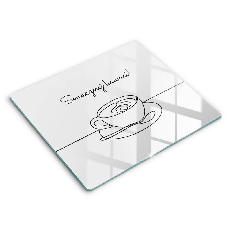 Szklana deska do krojenia Wallfluent 60x52 cm Kawa, Napis: Smacznej Kawusi 1 szt.