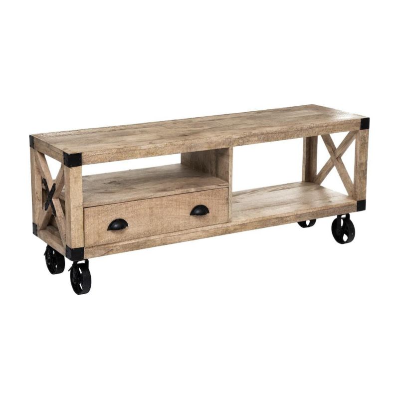 Szafka RTV drewniana Silas 140 cm ATMOSPHERA nowoczesna rustykalna mango do salonu 1 szt.