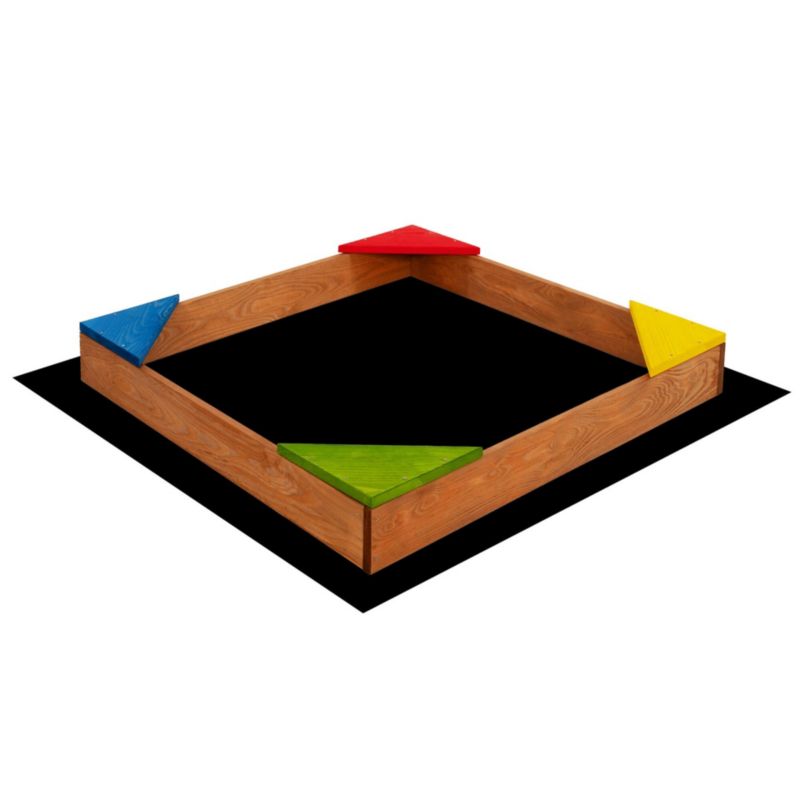 Piaskownica dla dzieci Springos 90x90 cm z ławkami narożnymi i agrowłókniną drewniana impregnowana