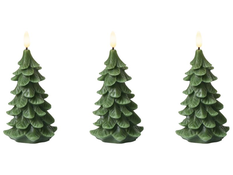 Zestaw 3 świec LED Veloura Choinka 16 cm Zielony 1 kpl