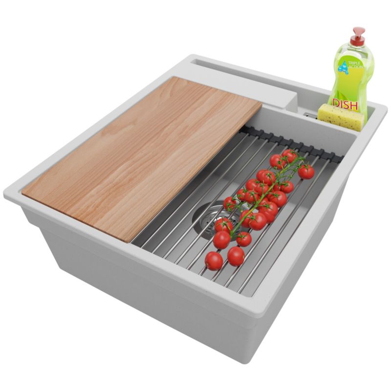 Zlewozmywak Oslo Pocket PRIMAGRAN Nablatowy 43x53cm do szafki od 45cm, Szary + Syfon + Akcesoria, S099, 1 szt.