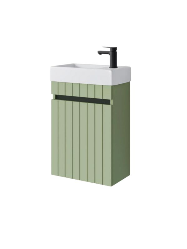 Zestaw szafka łazienkowa z umywalką ceramiczną Uptrend Miseno 40 cm, drzwi, wisząca, szałwia mat 1 kpl.