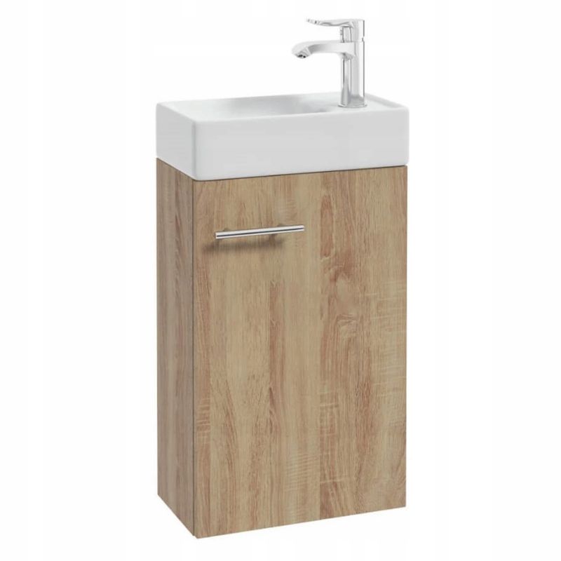 Szafka Łazienkowa Stamar Wisząca z Umywalką 400x210mm Dąb Sonoma Uchwyt Chrom 1 szt