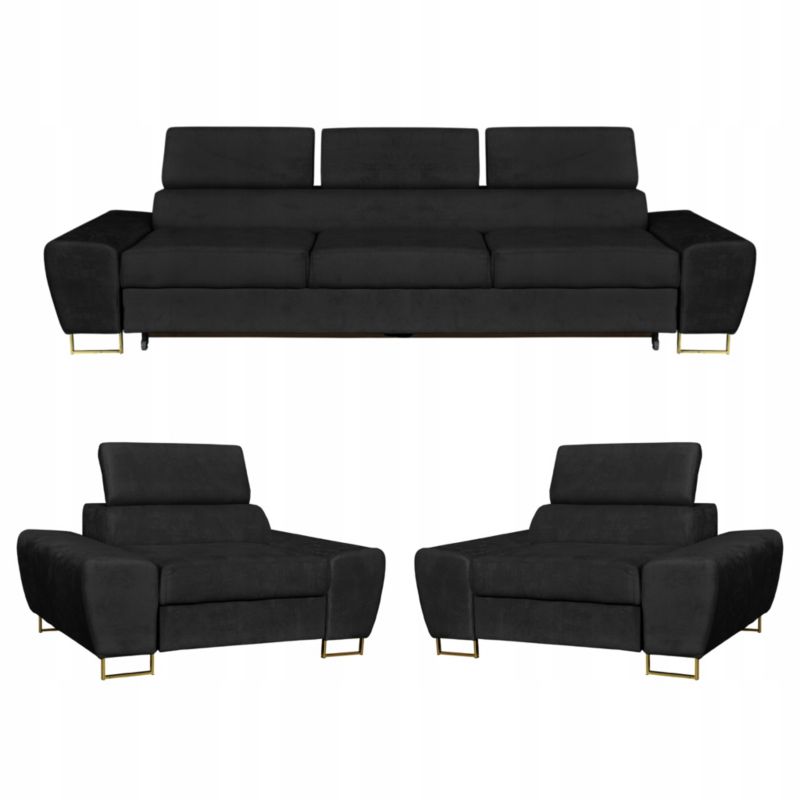 Zestaw mebli do salonu sofa i fotele Family Meble Bosso czarne 1szt