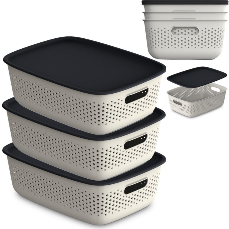 Pojemnik ORPLAST Plastikowy Ażurowy Z Pokrywą Box 10L Beżowy 3 szt.