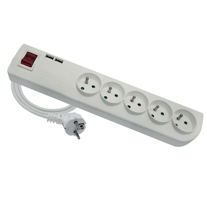 Przedłużacz mieszkaniowy Elgotech 5 gniazd 2 x USB biały