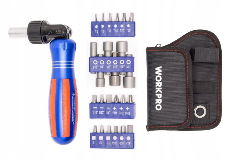 Zestaw 24 Bitów z Grzechotką WorkPro W021183 Stal CrV Ruchoma Główka 1 szt.