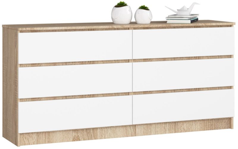 Komoda Akord K160 Dąb Sonoma 160 cm 6 szuflad kolor Biały mat 160x40x77 cm 1 szt.
