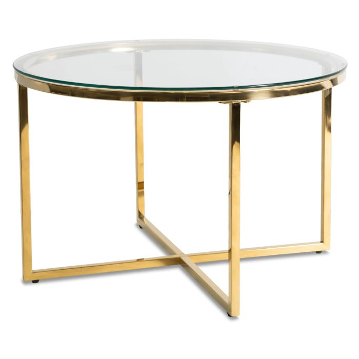 Stolik Mebel Elite FLIP Kawowy Okrągły Szklany Glamour Złoty Ława do Salonu 1 szt