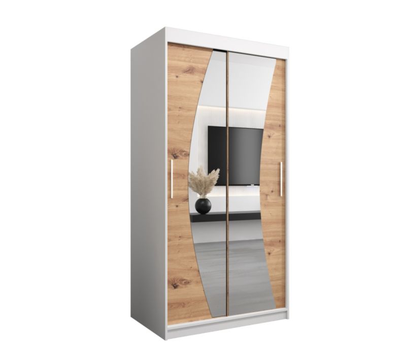 Szafa przesuwna Garderoba Abiks WAVE 100 biały mat + dąb artisan 1 szt.