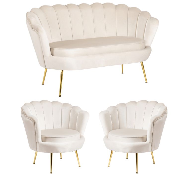 Zestaw Mebel Elite Sofa Kremowa i 2 Fotele Muszelka Meble Wypoczynkowe 1 szt