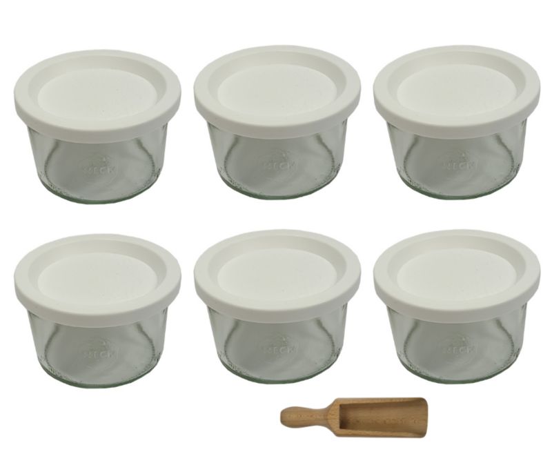 Słoiki MODO24 Weck 200 ml fi 80 mold plastikowe wieka miarka 6 kpl.
