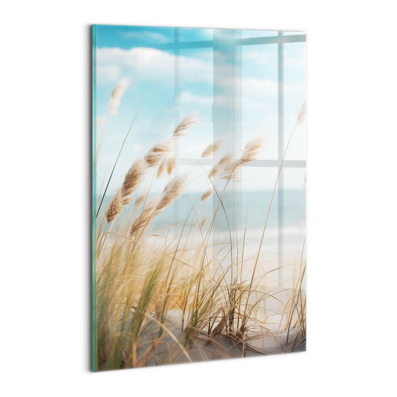 Foto Obraz Ścienny Szklany Wallfluent 30x20 cm Pejzaż traw plaży i morza styl boho 1 szt.