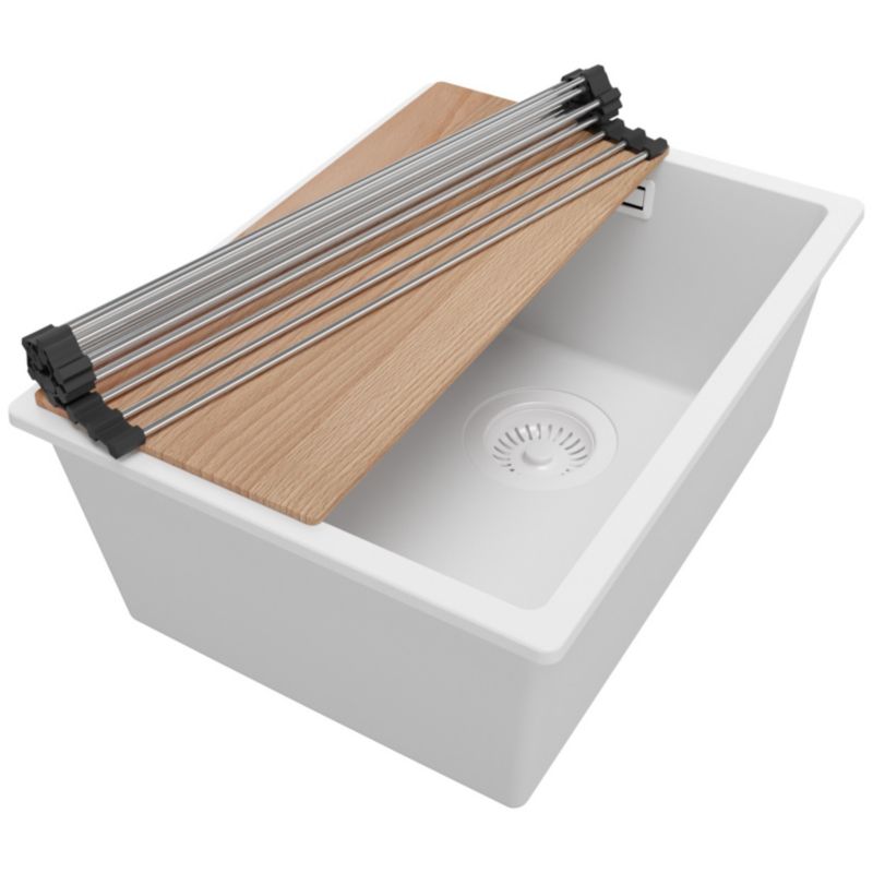 Zlewozmywak Londyn Slim PRIMAGRAN Nablatowy 36x47cm do szafki od 40cm z Syfonem i Dodatkiem Cały Biały 1 szt.