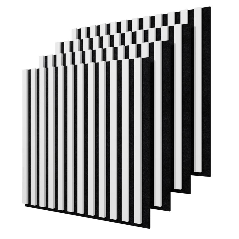 Lamele ścienne na czarnym filcu Stegu, białe panele akustyczne 60x60,5cm 4 szt.