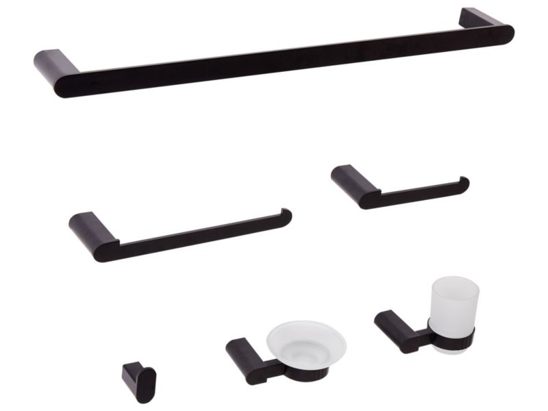 Zestaw akcesoriów toaletowych 6 elementów Paracas Z uchwytami i haczykami na ręczniki Czarny 1 kpl