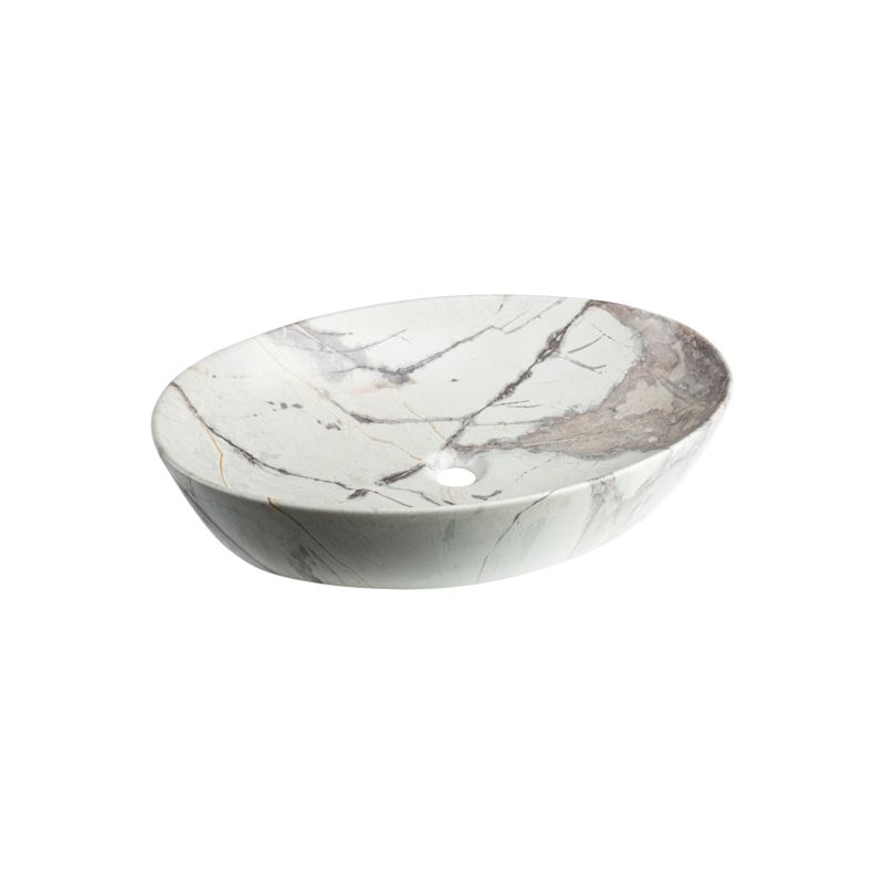 Umywalka Nablatowa Invena Ipsarion 62 Cm Owalna Efekt Marmur Beż/Brąz Mat 1 szt,