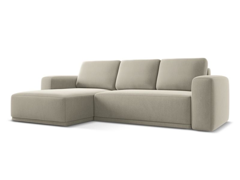 Narożnik lewostronny z funkcją spania LaMiaSofa BOLOGNA z tkaniny welwetowej 258x160 cm perłowy 1 szt.