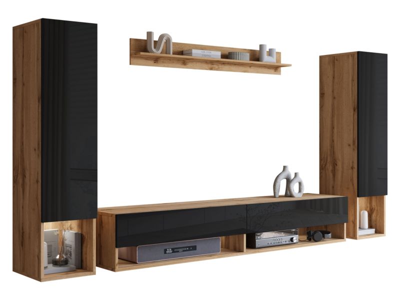 Meblościanka MIRJAN 24 Amadeo II z oświetleniem LED wotan/czarny połysk 1 kpl.