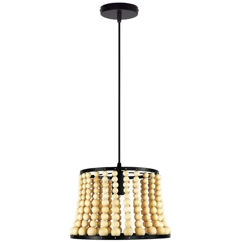 Lampa wisząca Polux Brena czarna-jasne drewno wym: 120 x 20 x 28 cm 1xE27 x 1 szt.