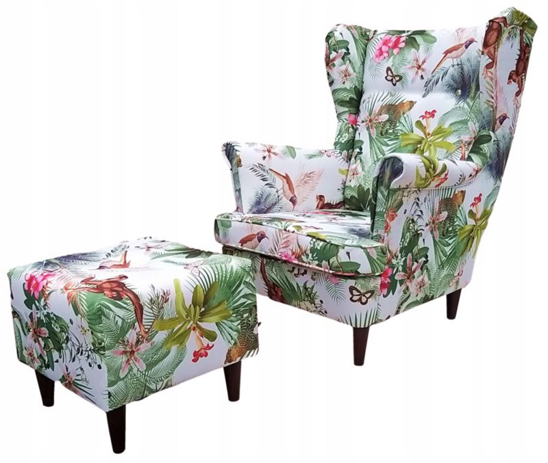 Fotel uszak do salonu z podnóżkiem Family Meble ARI PRINT jungle 1szt