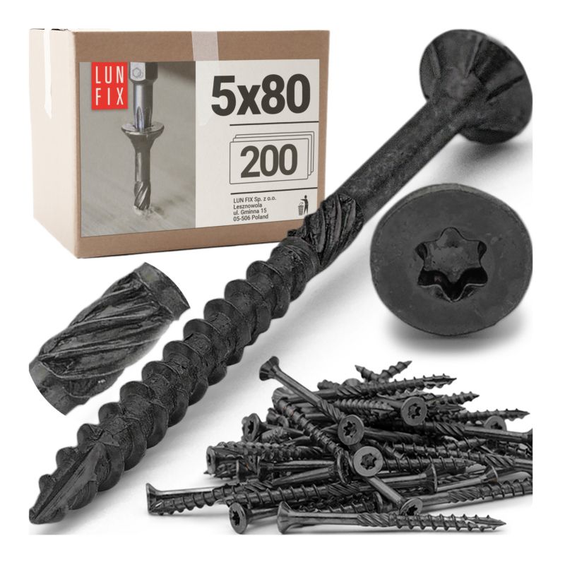 Wkręty ciesielskie Lun Fix czarne stożkowe 5x80mm 200szt.